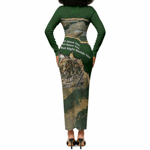 Montford Point Marines Not Above You Long Sleeve Bodycon Dress Iwo Jima Military Map Camouflage Vintage Art