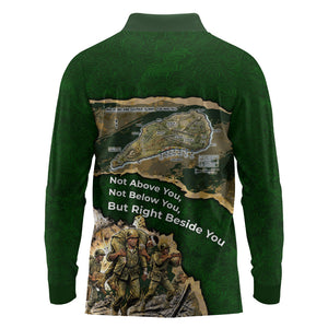 Montford Point Marines Not Above You Long Sleeve Polo Shirt Iwo Jima Military Map Camouflage Vintage Art