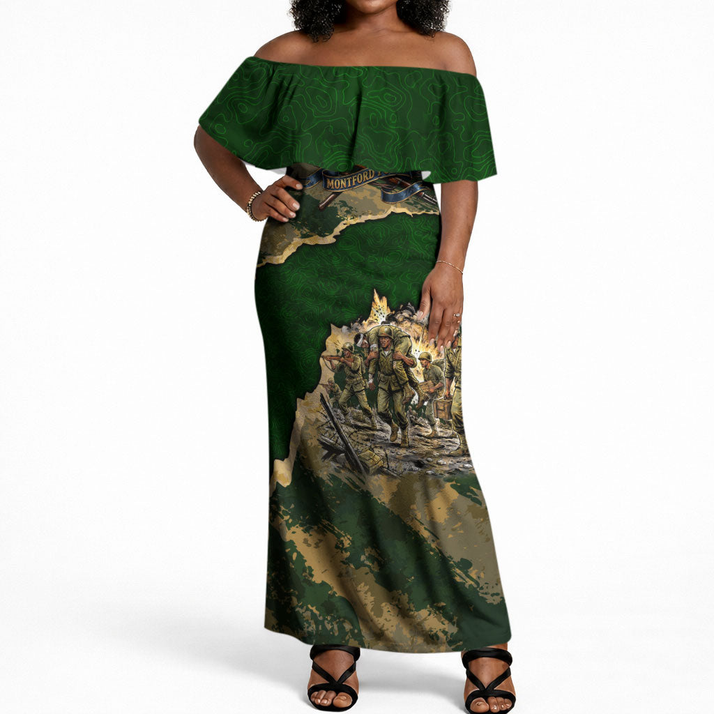 Montford Point Marines Not Above You Off Shoulder Maxi Dress Iwo Jima Military Map Camouflage Vintage Art