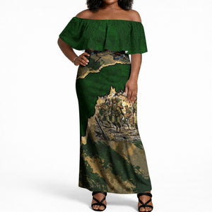 Montford Point Marines Not Above You Off Shoulder Maxi Dress Iwo Jima Military Map Camouflage Vintage Art
