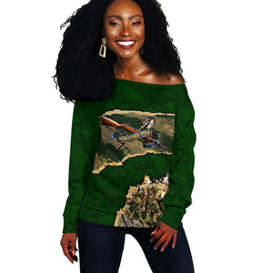 Montford Point Marines Not Above You Off Shoulder Sweater Iwo Jima Military Map Camouflage Vintage Art