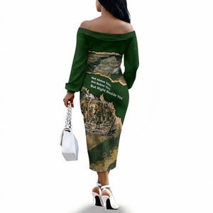 Montford Point Marines Not Above You Off The Shoulder Long Sleeve Dress Iwo Jima Military Map Camouflage Vintage Art
