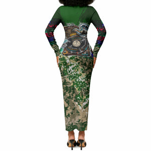 Montford Point Marines 1942 The First 20000 Long Sleeve Bodycon Dress Vintage Vinyl Record Camouflage Graffiti Art