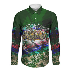 Montford Point Marines 1942 The First 20000 Long Sleeve Button Shirt Vintage Vinyl Record Camouflage Graffiti Art