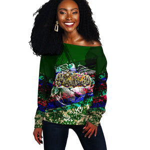 Montford Point Marines 1942 The First 20000 Off Shoulder Sweater Vintage Vinyl Record Camouflage Graffiti Art