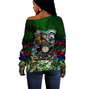 Montford Point Marines 1942 The First 20000 Off Shoulder Sweater Vintage Vinyl Record Camouflage Graffiti Art