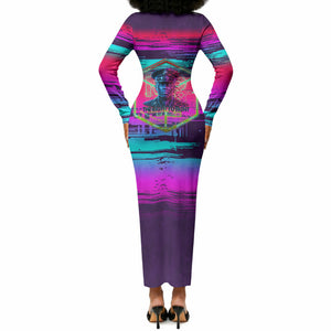 Montford Point Marines Legacy 1942 Long Sleeve Bodycon Dress The Right To Fight Retro Glitch Vaporwave Art