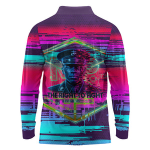 Montford Point Marines Legacy 1942 Long Sleeve Polo Shirt The Right To Fight Retro Glitch Vaporwave Art