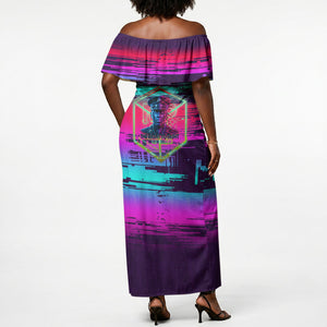 Montford Point Marines Legacy 1942 Off Shoulder Maxi Dress The Right To Fight Retro Glitch Vaporwave Art