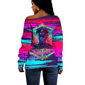Montford Point Marines Legacy 1942 Off Shoulder Sweater The Right To Fight Retro Glitch Vaporwave Art
