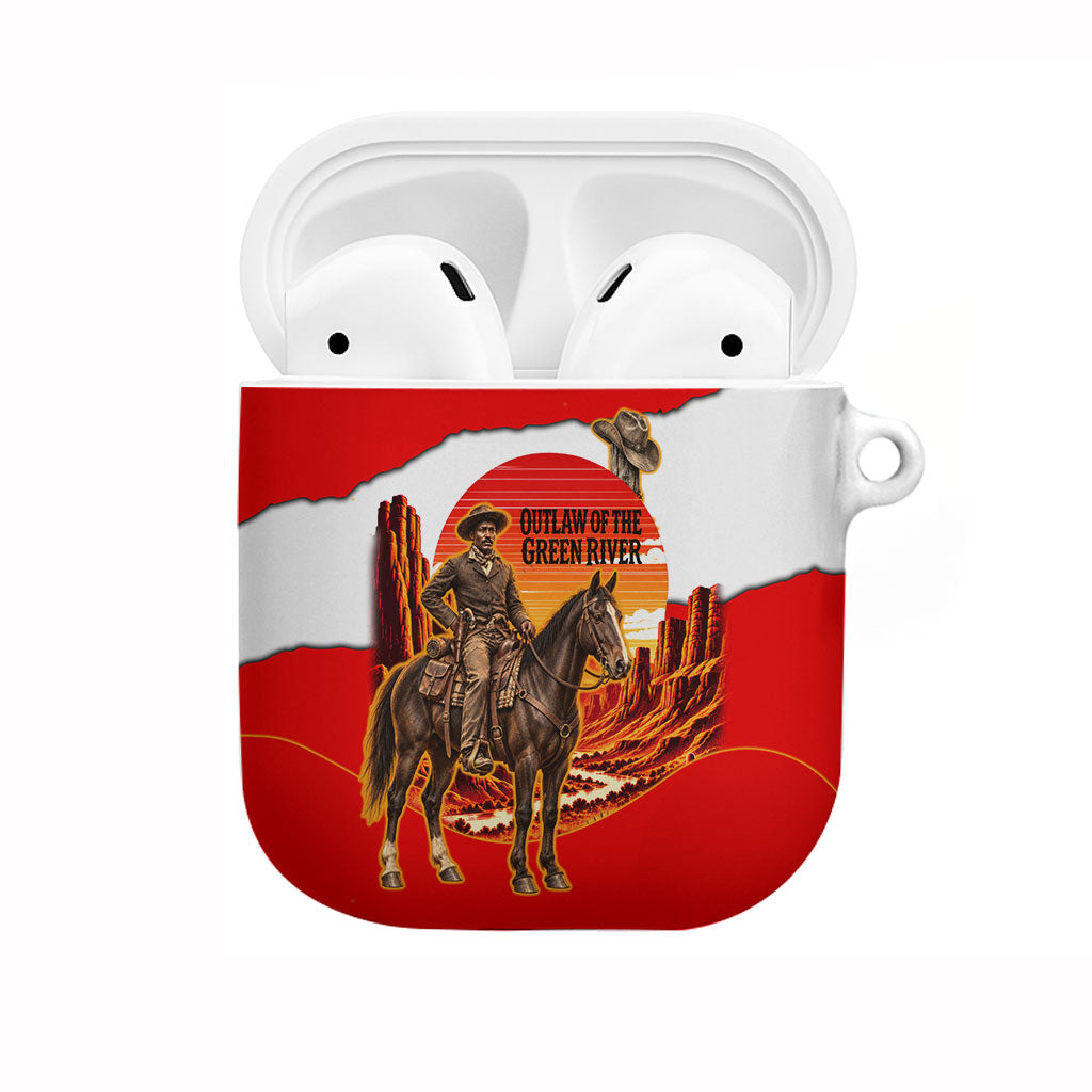 Isom Dart Outlaw Of The Green River Browns Park AirPods Case Vintage Western Black Cowboy Skull Desert Sunset