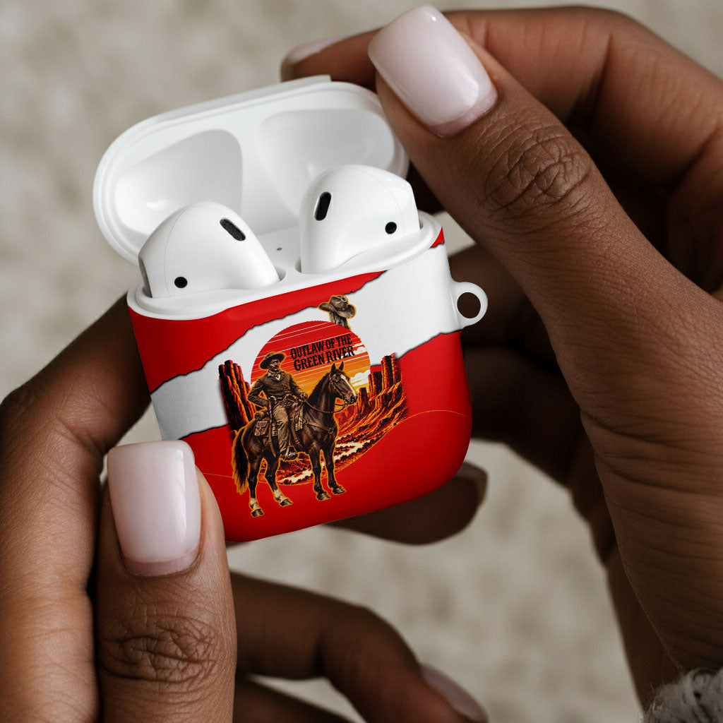 Isom Dart Outlaw Of The Green River Browns Park AirPods Case Vintage Western Black Cowboy Skull Desert Sunset