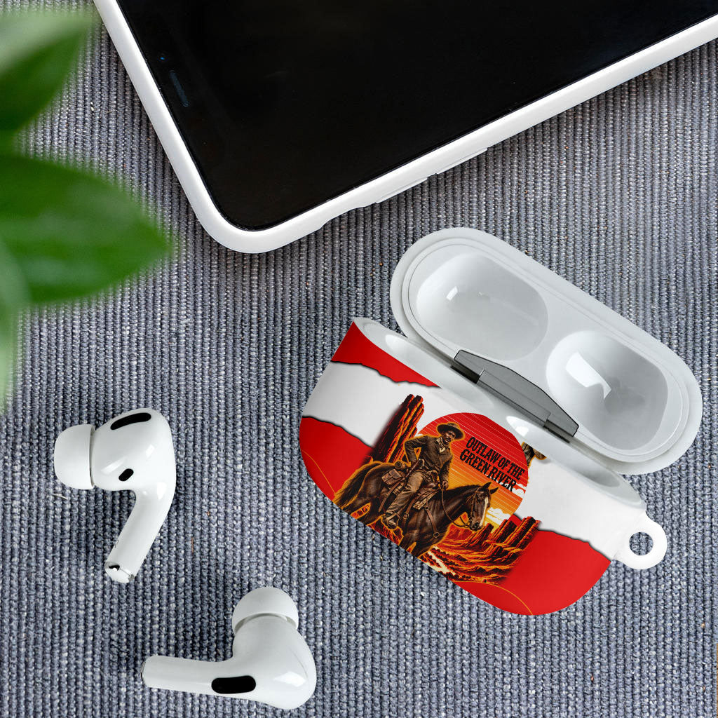 Isom Dart Outlaw Of The Green River Browns Park AirPods Case Vintage Western Black Cowboy Skull Desert Sunset