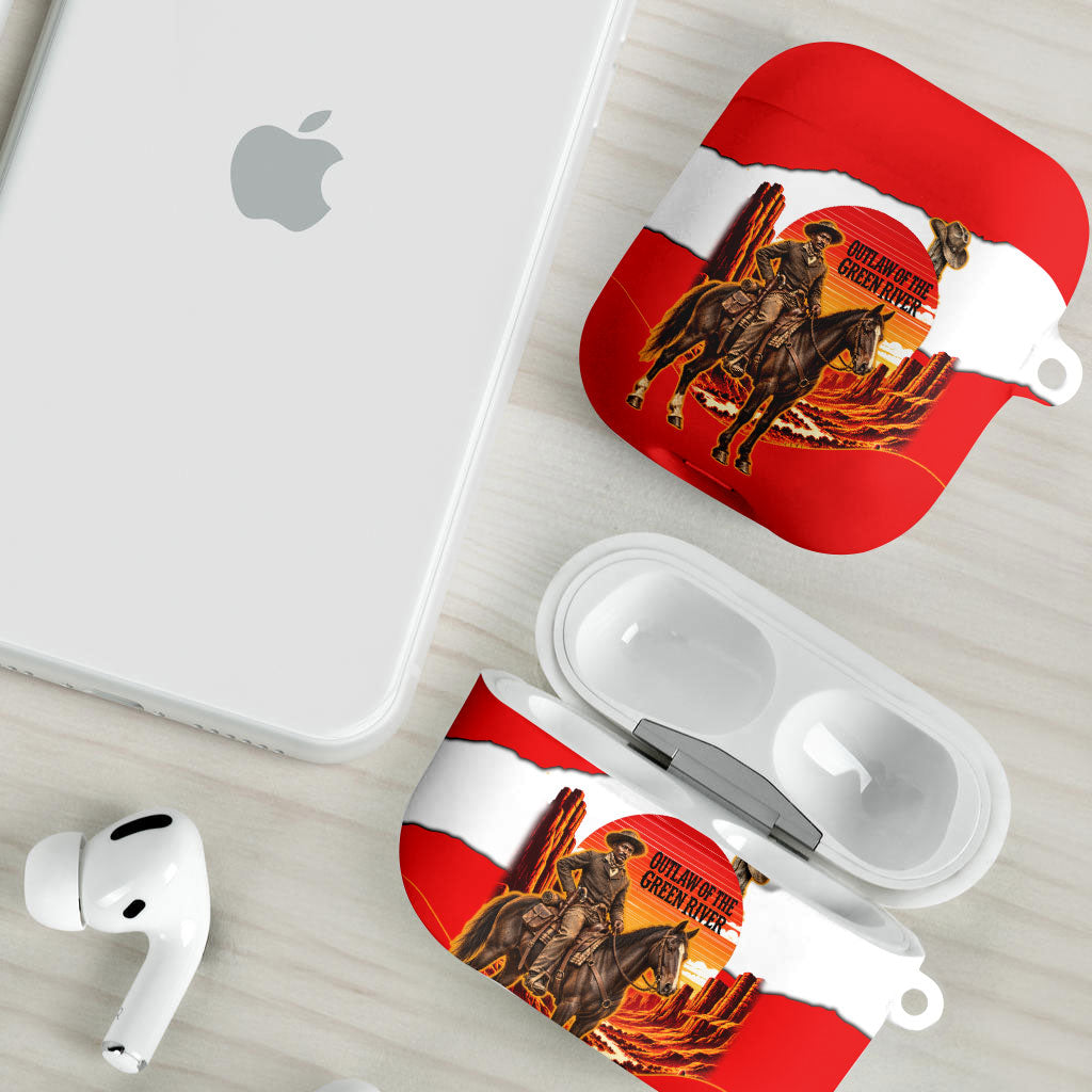 Isom Dart Outlaw Of The Green River Browns Park AirPods Case Vintage Western Black Cowboy Skull Desert Sunset