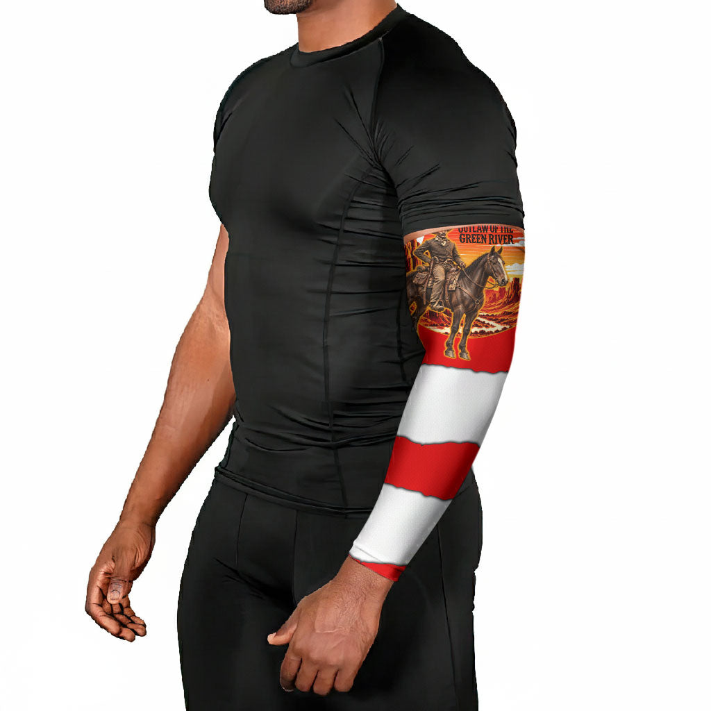 Isom Dart Outlaw Of The Green River Browns Park Arm Sleeves Vintage Western Black Cowboy Skull Desert Sunset