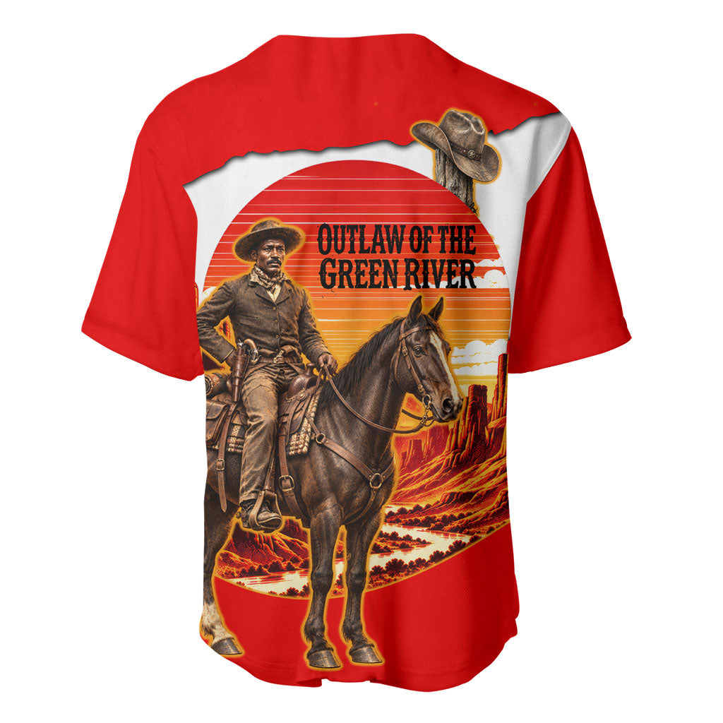 Isom Dart Outlaw Of The Green River Browns Park Baseball Jersey Vintage Western Black Cowboy Skull Desert Sunset