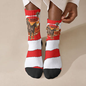 Isom Dart Outlaw Of The Green River Browns Park Crew Socks Vintage Western Black Cowboy Skull Desert Sunset