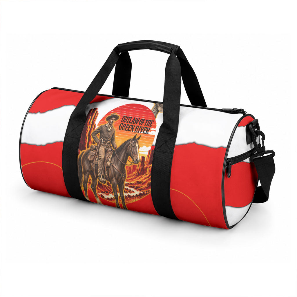 Isom Dart Outlaw Of The Green River Browns Park Duffle Bag Vintage Western Black Cowboy Skull Desert Sunset