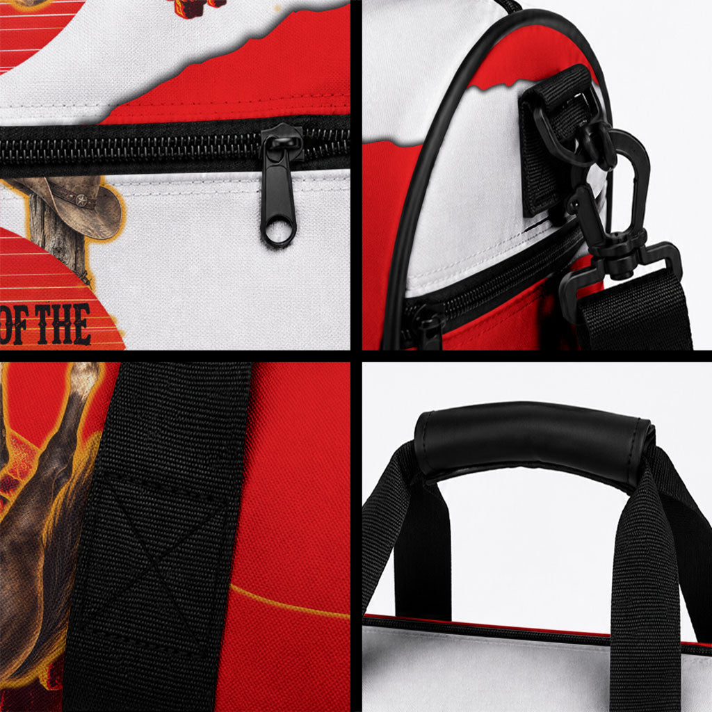 Isom Dart Outlaw Of The Green River Browns Park Duffle Bag Vintage Western Black Cowboy Skull Desert Sunset