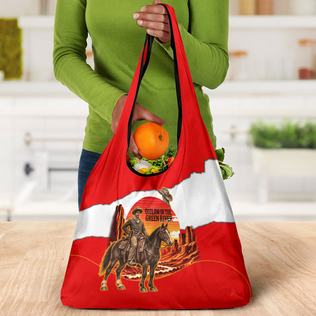 Isom Dart Outlaw Of The Green River Browns Park Grocery Bag Vintage Western Black Cowboy Skull Desert Sunset
