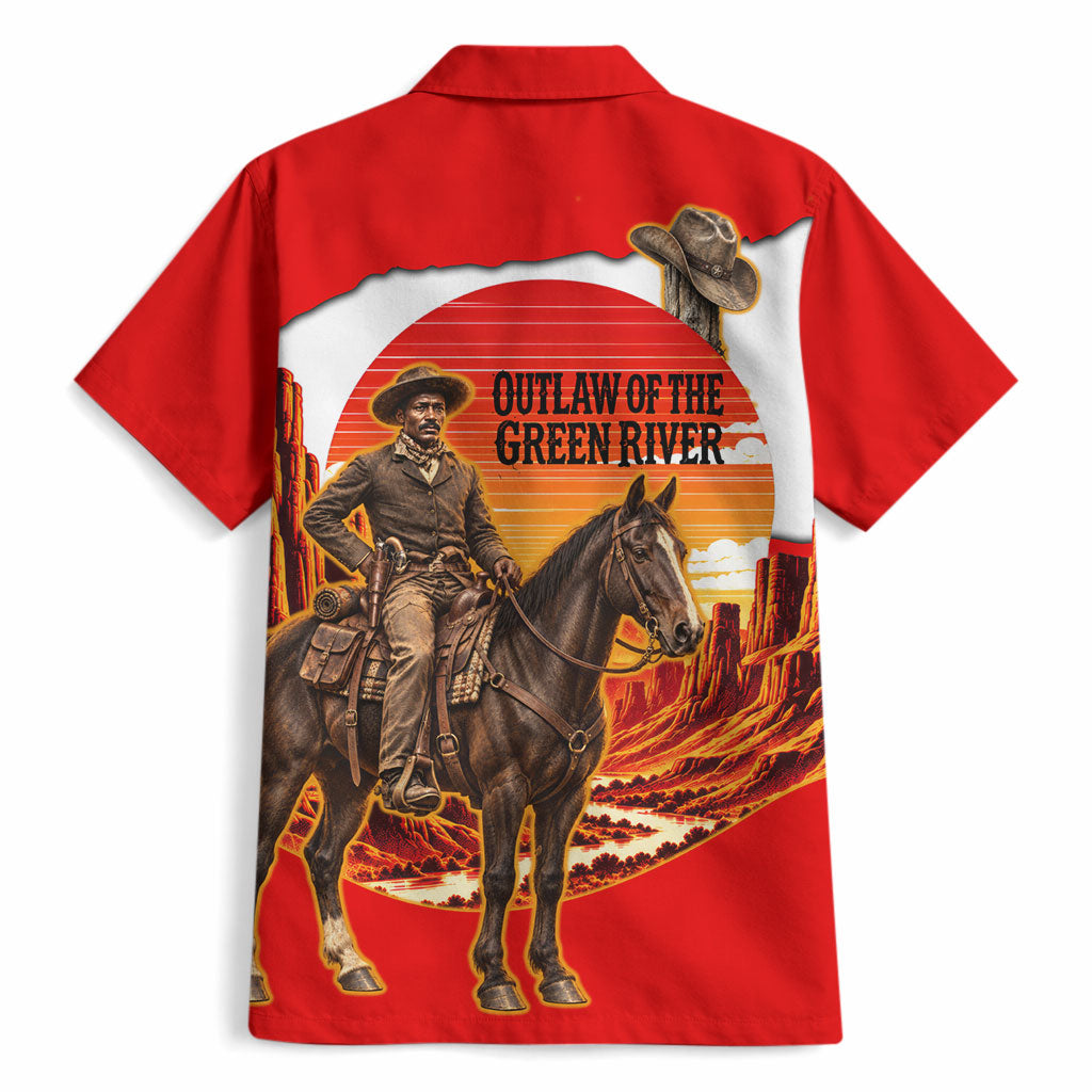 Isom Dart Outlaw Of The Green River Browns Park Hawaiian Shirt Vintage Western Black Cowboy Skull Desert Sunset