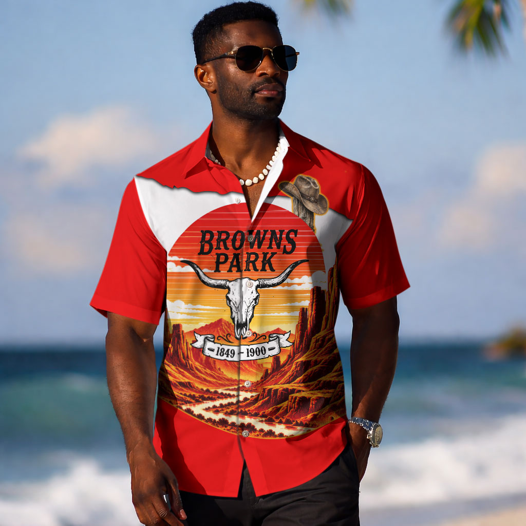Isom Dart Outlaw Of The Green River Browns Park Hawaiian Shirt Vintage Western Black Cowboy Skull Desert Sunset