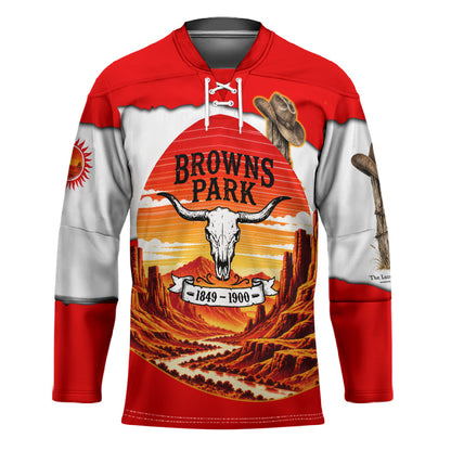 Isom Dart Outlaw Of The Green River Browns Park Hockey Jersey Vintage Western Black Cowboy Skull Desert Sunset