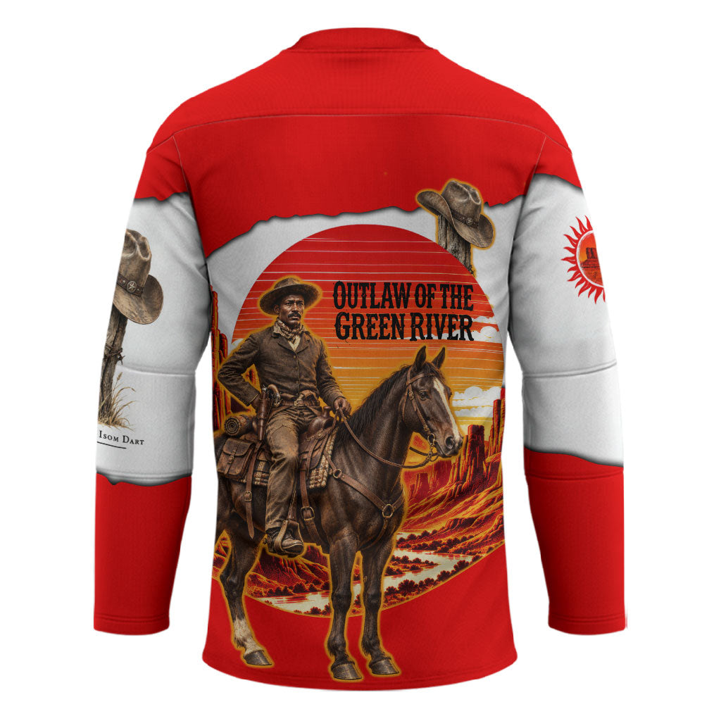 Isom Dart Outlaw Of The Green River Browns Park Hockey Jersey Vintage Western Black Cowboy Skull Desert Sunset