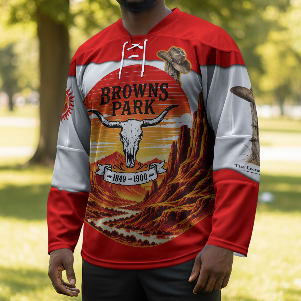 Isom Dart Outlaw Of The Green River Browns Park Hockey Jersey Vintage Western Black Cowboy Skull Desert Sunset