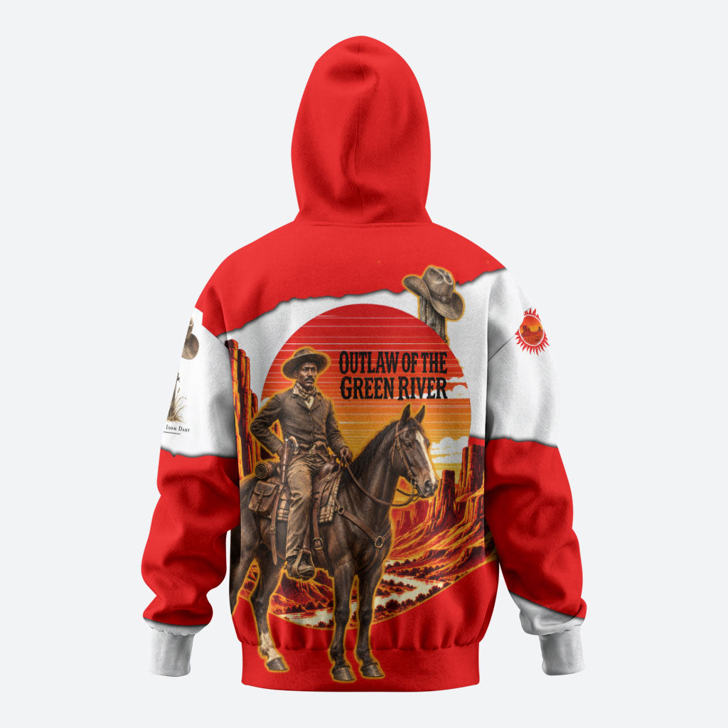 Isom Dart Outlaw Of The Green River Browns Park Hoodie Vintage Western Black Cowboy Skull Desert Sunset