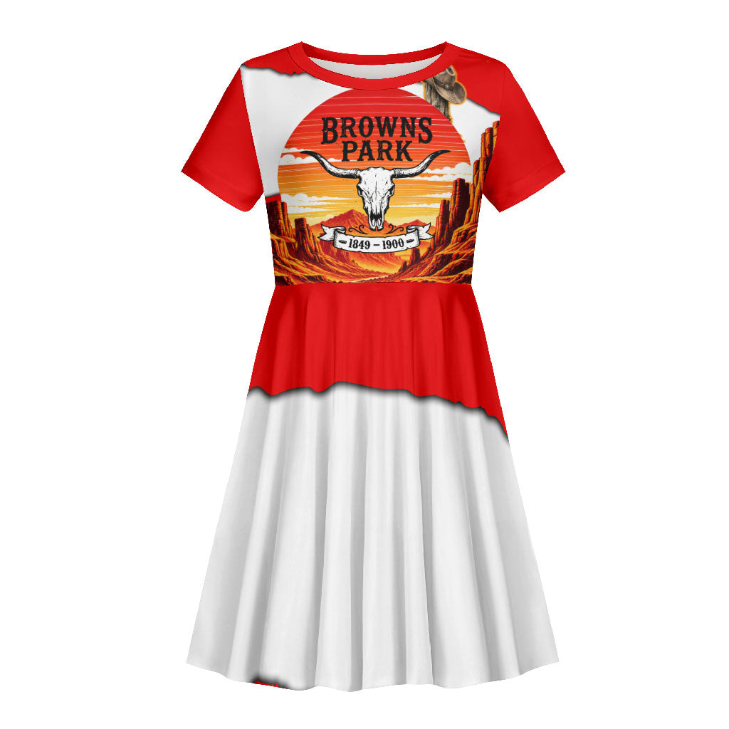 Isom Dart Outlaw Of The Green River Browns Park Kid Short Sleeve Dress Vintage Western Black Cowboy Skull Desert Sunset
