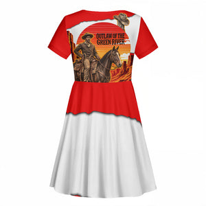 Isom Dart Outlaw Of The Green River Browns Park Kid Short Sleeve Dress Vintage Western Black Cowboy Skull Desert Sunset