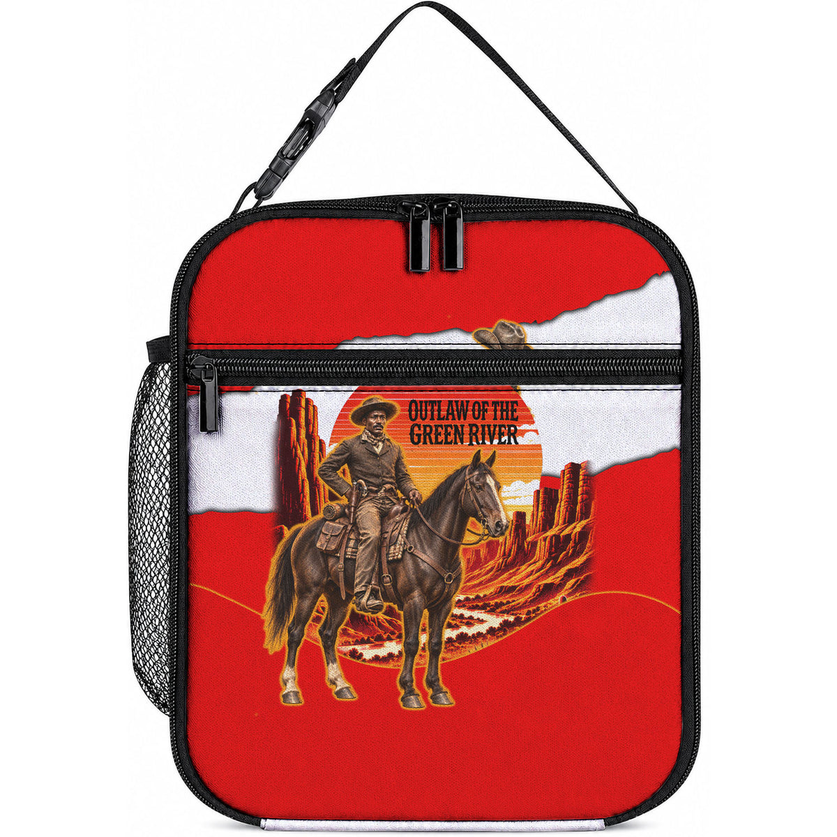 Isom Dart Outlaw Of The Green River Browns Park Lunch Bag Vintage Western Black Cowboy Skull Desert Sunset