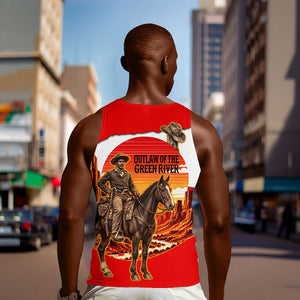 Isom Dart Outlaw Of The Green River Browns Park Men Tank Top Vintage Western Black Cowboy Skull Desert Sunset