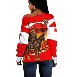 Isom Dart Outlaw Of The Green River Browns Park Off Shoulder Sweater Vintage Western Black Cowboy Skull Desert Sunset
