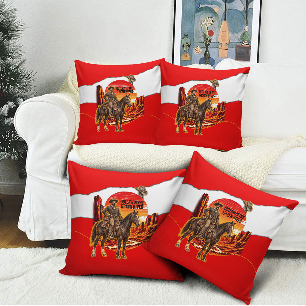 Isom Dart Outlaw Of The Green River Browns Park Pillow Cover Vintage Western Black Cowboy Skull Desert Sunset