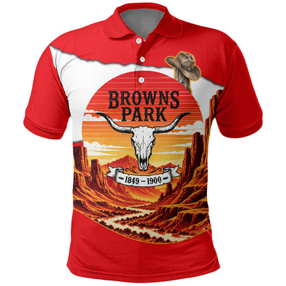 Isom Dart Outlaw Of The Green River Browns Park Polo Shirt Vintage Western Black Cowboy Skull Desert Sunset