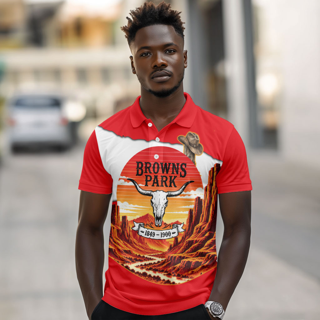 Isom Dart Outlaw Of The Green River Browns Park Polo Shirt Vintage Western Black Cowboy Skull Desert Sunset