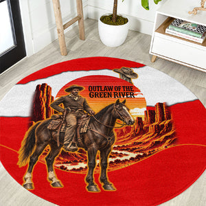 Isom Dart Outlaw Of The Green River Browns Park Round Carpet Vintage Western Black Cowboy Skull Desert Sunset