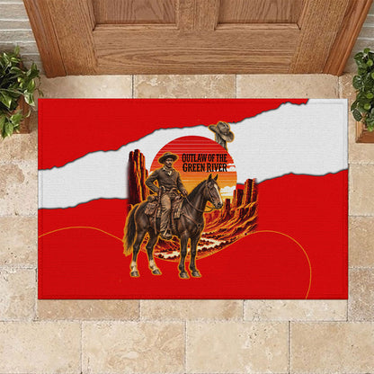 Isom Dart Outlaw Of The Green River Browns Park Rubber Doormat Vintage Western Black Cowboy Skull Desert Sunset