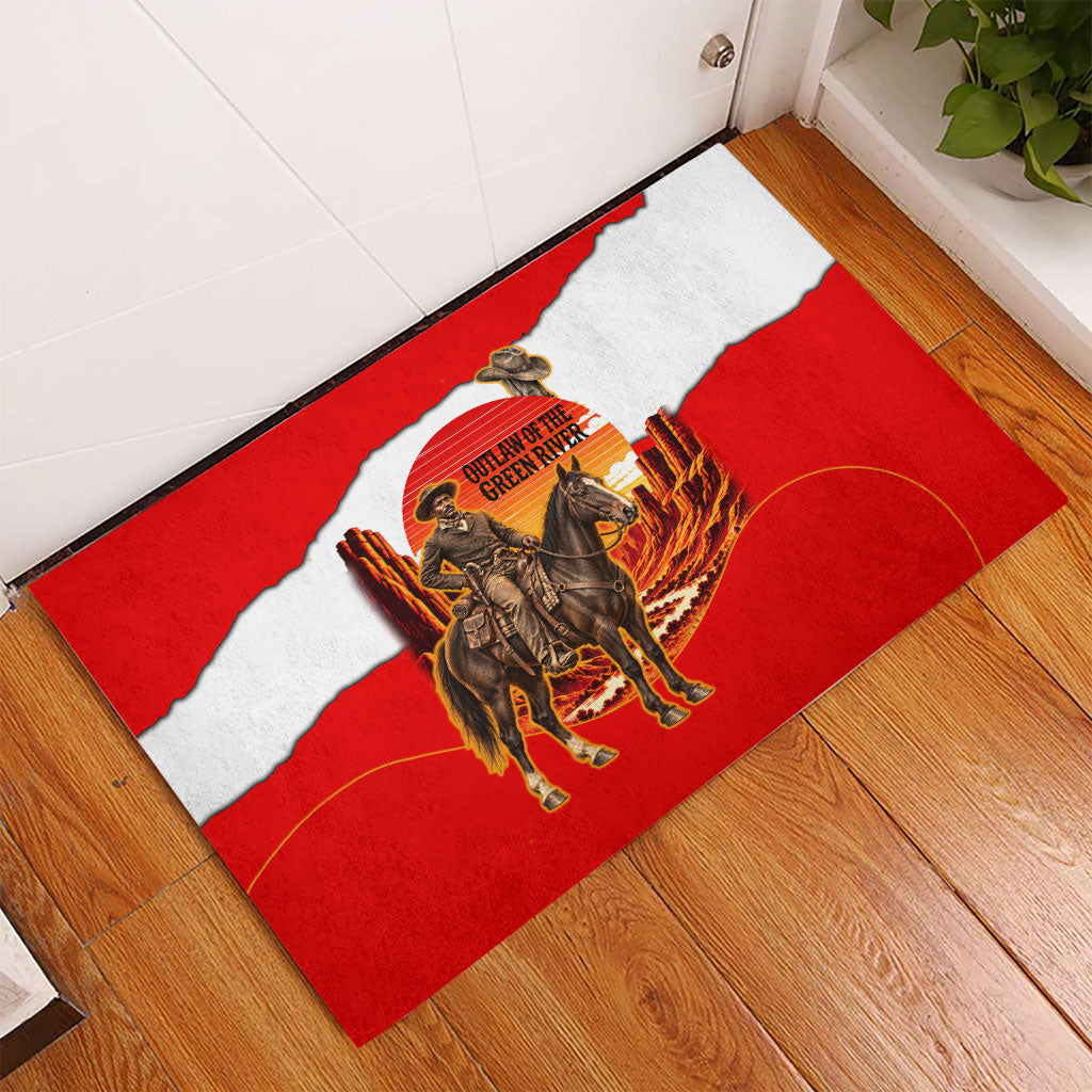 Isom Dart Outlaw Of The Green River Browns Park Rubber Doormat Vintage Western Black Cowboy Skull Desert Sunset
