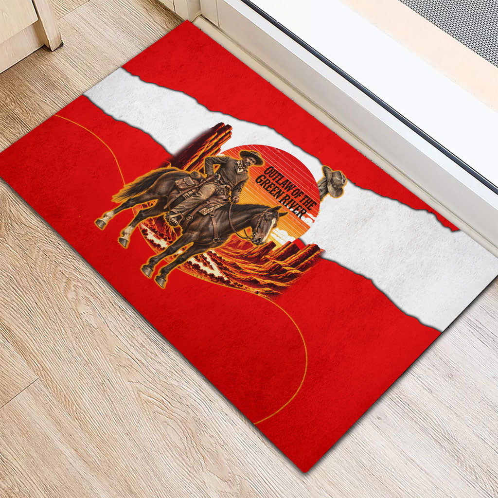 Isom Dart Outlaw Of The Green River Browns Park Rubber Doormat Vintage Western Black Cowboy Skull Desert Sunset