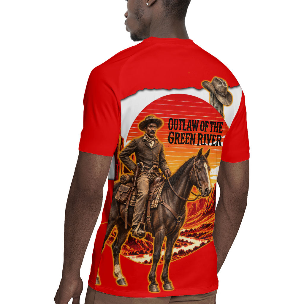 Isom Dart Outlaw Of The Green River Browns Park Rugby Jersey Vintage Western Black Cowboy Skull Desert Sunset
