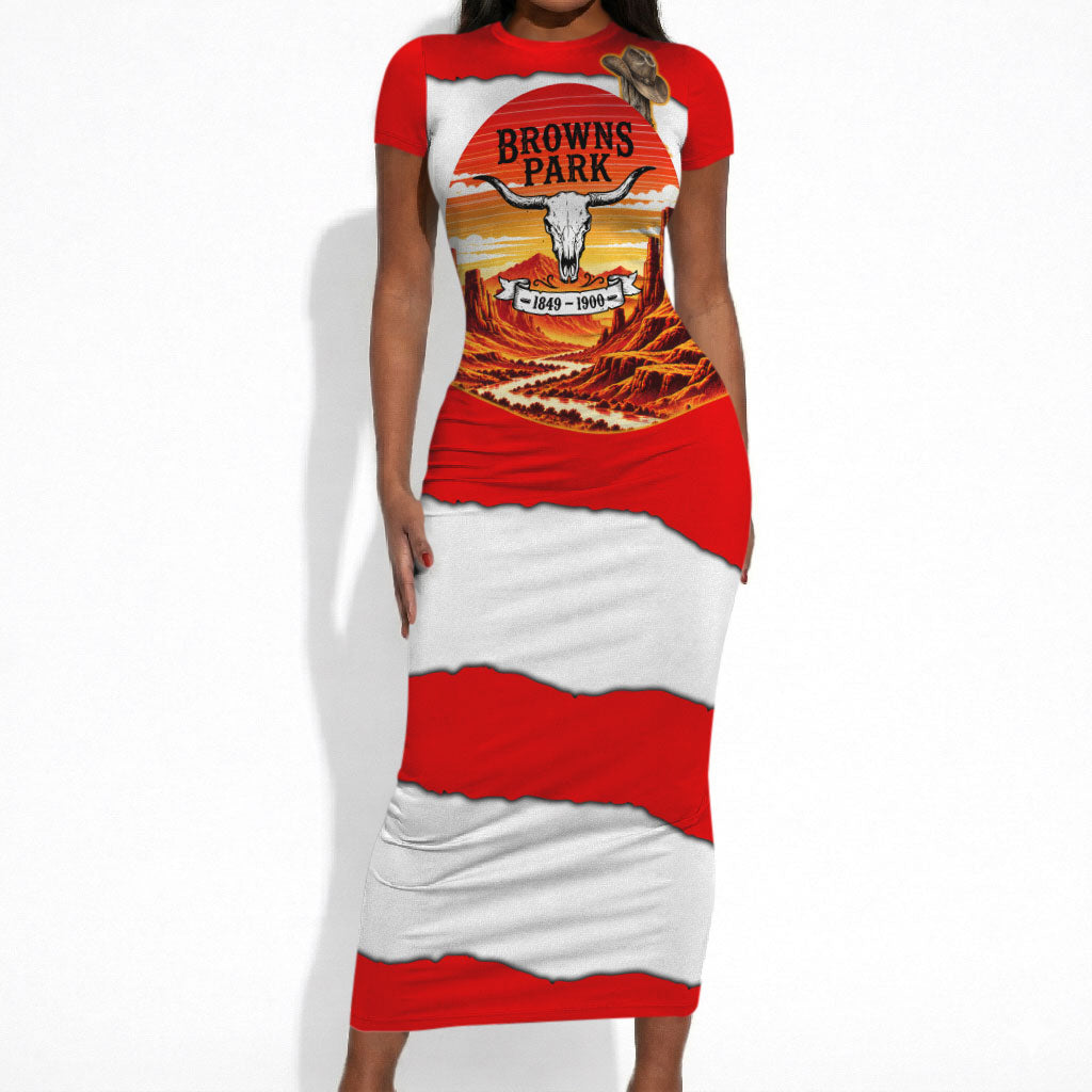 Isom Dart Outlaw Of The Green River Browns Park Short Sleeve Bodycon Dress Vintage Western Black Cowboy Skull Desert Sunset