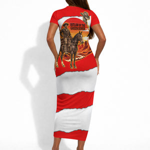 Isom Dart Outlaw Of The Green River Browns Park Short Sleeve Bodycon Dress Vintage Western Black Cowboy Skull Desert Sunset