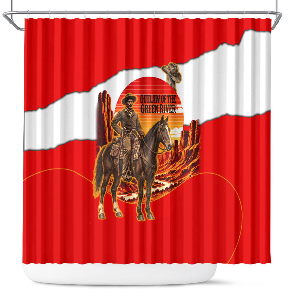 Isom Dart Outlaw Of The Green River Browns Park Shower Curtain Vintage Western Black Cowboy Skull Desert Sunset