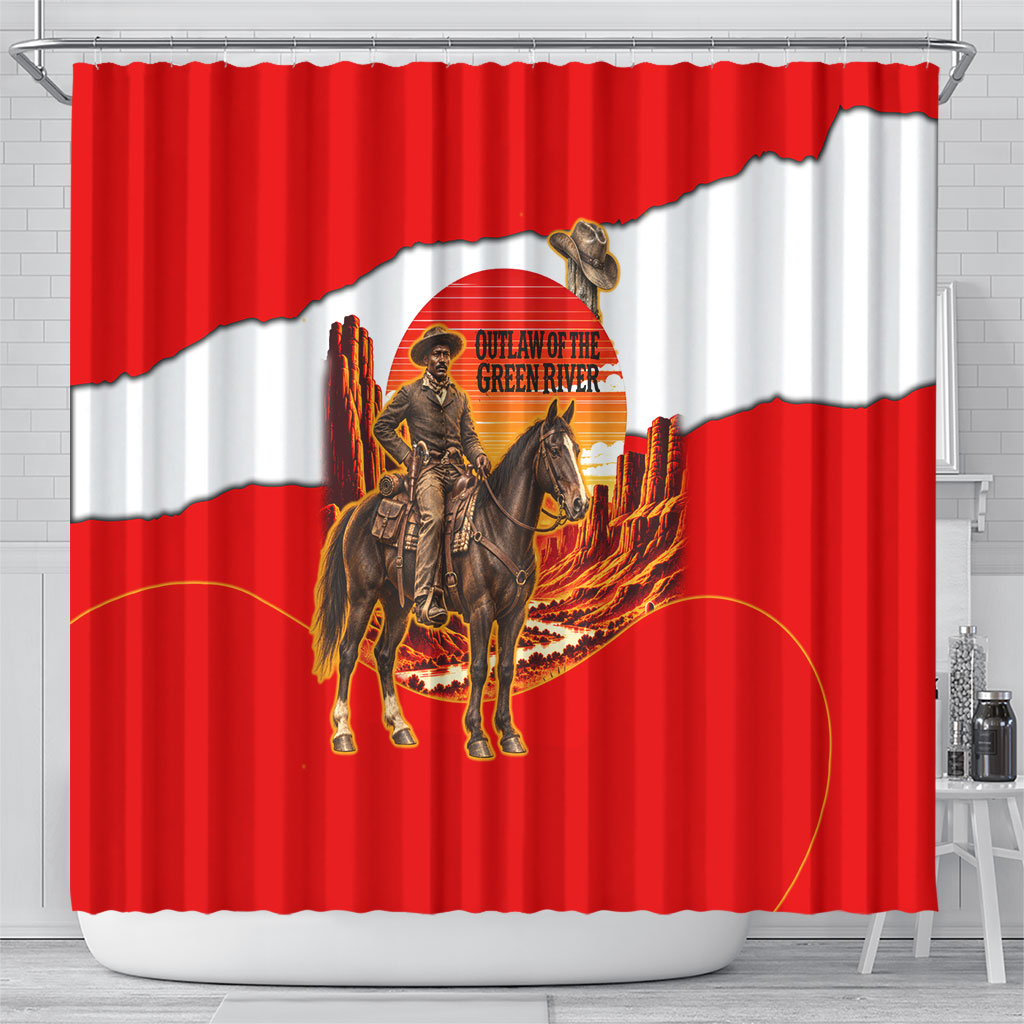 Isom Dart Outlaw Of The Green River Browns Park Shower Curtain Vintage Western Black Cowboy Skull Desert Sunset