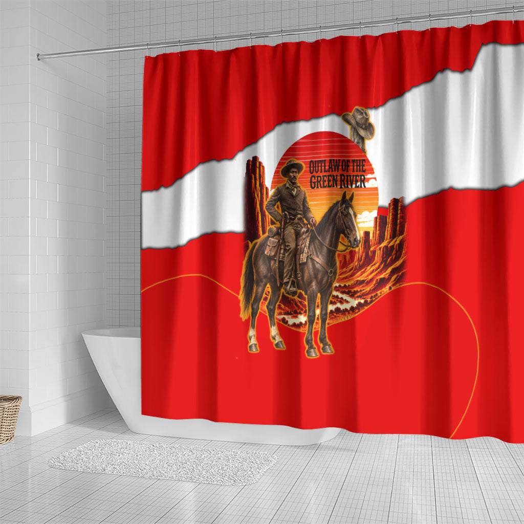 Isom Dart Outlaw Of The Green River Browns Park Shower Curtain Vintage Western Black Cowboy Skull Desert Sunset