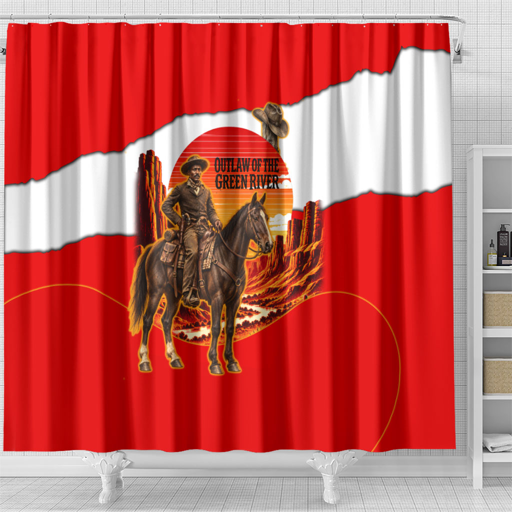 Isom Dart Outlaw Of The Green River Browns Park Shower Curtain Vintage Western Black Cowboy Skull Desert Sunset