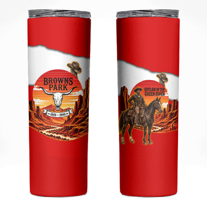 Isom Dart Outlaw Of The Green River Browns Park Skinny Tumbler Vintage Western Black Cowboy Skull Desert Sunset